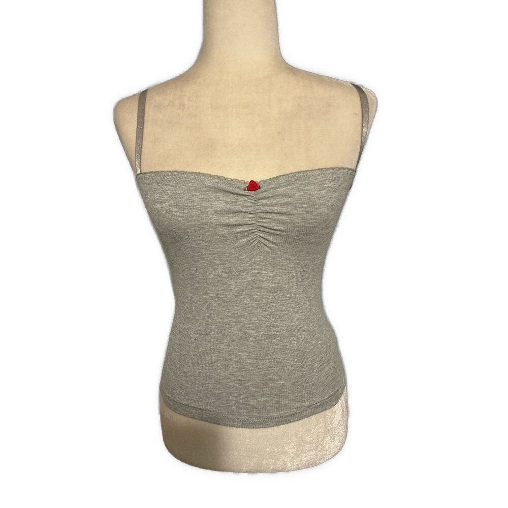 edikted Karlee gray ribbed rose Fitted cami Tank Top Xs